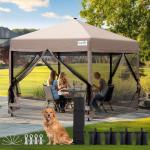 Pop up Screened Canopy Tent with Mosquito Netting, Portable Easy up Outdoor Screen House Shelter Fully Sealed for Patio, Camping and Picnic, Includes Wheeled Carry Bag (Tan, 13'x13')