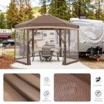 COOSHADE Pop up Canopy, 12X12 Pop up Tent with Mesh Walls, 6 Sides Gazebo, Patented 1 Step Lock Tech, Screened House for Outdoor/Camping/Lawn/Trip/Gathering, Khaki and Brown