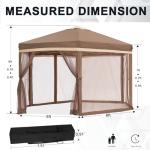 COOSHADE Pop up Canopy, 12X12 Pop up Tent with Mesh Walls, 6 Sides Gazebo, Patented 1 Step Lock Tech, Screened House for Outdoor/Camping/Lawn/Trip/Gathering, Khaki and Brown