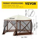 VEVOR Gazebo Screen Tent, 10 x 10 ft, 6 Sided Pop-up Camping Canopy Shelter Tent with Mesh Windows, Portable Carry Bag, Ground Stakes, Large Shade Tents for Outdoor Camping, Lawn and Backyard