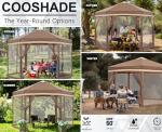 COOSHADE Pop up Canopy, 12X12 Pop up Tent with Mesh Walls, 6 Sides Gazebo, Patented 1 Step Lock Tech, Screened House for Outdoor/Camping/Lawn/Trip/Gathering, Khaki and Brown