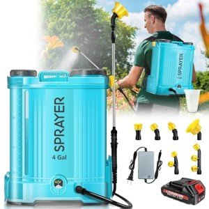 Backpack Sprayer 4 Gallon, 80 PSI Adjustable Pressure Electric Sprayer, Battery Powered Garden Sprayer with 21V 2.6Ah Battery, 6 Mist Nozzles, Telescopic Wand, Battery Backpack Sprayers for Yard, Lawn