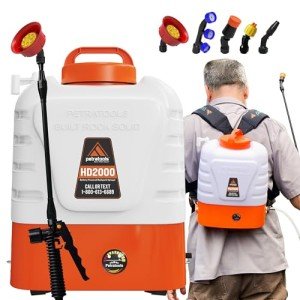 PetraTools 2 Gallon Battery Powered Backpack Sprayer in Lawn and Garden - HD2000 - Long Battery Life & Padded Straps for Comfort - Electric Sprayer w/ 5 Spray Nozzles & 80PSI (2 Gallon)