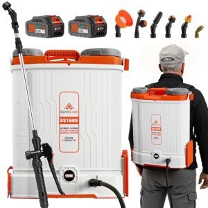 EarthCraft Battery Powered Backpack Sprayer 4.2Gallon, 45-90PSI Adjustable Pressure, 6 Hours Long Battery Life, Electric Backpack Garden Sprayer with 6 Spray Nozzles for Lawn, Garden, Yard
