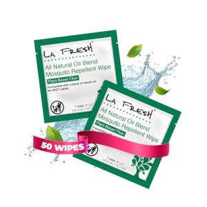 LA Fresh DEET Free Mosquito Repellent Wipes - Long Lasting Bug Repellent Wipes, Travel Insect Repellant - Pack of 50 Natural Insect Repellent Wipes