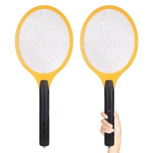 Electric Fly Swatter Handheld Bug Zapper - Indoor Outdoor 20in Zapping Racket for Pest Mosquito & Flies - Battery Powered Safe to Touch with 3-Layer Safety Mesh, Standard Size, Pack of 2