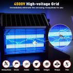 Bug Zapper Outdoor Solar Powered, Zwiran Mosquito Zapper Indoor with 4500V High Powered, Electric Fly Zapper with Extension Cord and Grounding Bracket, Rechargeable Waterproof Mosquito Killer