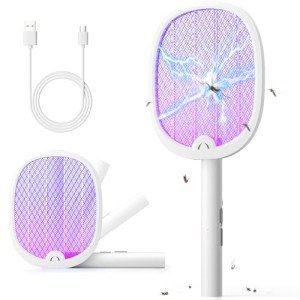 YISSVIC Electric Fly Swatter Foldable Bug Zapper Racket 2 in 1 Mosquito Killer with Purple Attractant Light Rechargeable 1800mAh for Indoor Home Backyard Patio Camping