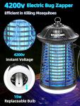 snanlen Bug Zapper Outdoor Indoor, 4200V Electric Mosquito Zapper Outdoor with LED Light, Electric Fly Zapper, Fly Traps, ABS Plastic, Plug in Mosquito Killer for Patio, Yard, Garden, Kitchen, Home