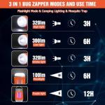 Solar Bug Zapper Outdoor Waterproof Mosquito Zapper for Patio Home Camping, 3 in 1 Cordless Rechargeable Mosquito Repellent