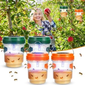 Wasp Trap 4 Pack Solar Powered Bee Repellent Outdoor Hanging Hornet Killer Flying Insect Trap Wasp Catcher for with Light Hunting Wasps Hornet Attraction for Outside Backyard Camping Garden Patio (4)