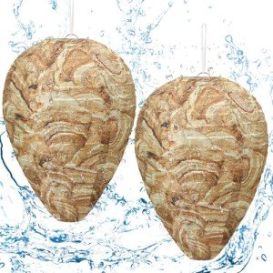 DECYOOL 2 Pack Wasp Nest Decoy Hanging Wasp for Wasps Hornets Yellow Jackets Outdoor Water-Repellent Material (Brown)