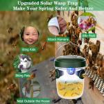 Wasp Traps Outdoor Hanging 2 Packs, Solar Powered Carpenter Bee Trap Yellow Jacket Hornet Catcher with LED Light, Reusable Wasp Deterrent Outdoor for Garden, Patio, Backyard, Camping