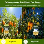 Wasp Traps Outdoor Hanging 2 Packs, Solar Powered Carpenter Bee Trap Yellow Jacket Hornet Catcher with LED Light, Reusable Wasp Deterrent Outdoor for Garden, Patio, Backyard, Camping