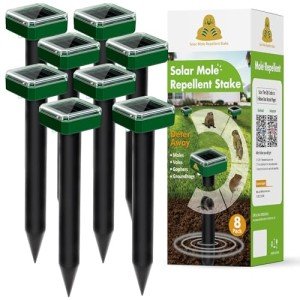 8 Pack Mole Repellent for Lawns Solar Powered Groundhog Spikes, Ultrasonic Mole Stakes for Yard, Waterproof Gopher Repellent to Get Rid of Gopher, Vole and Snake for Farm