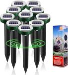10-Pack Mole Repellent Outdoor Ultrasonic Solar Powered Waterproof for Lawns Gardens Yards Effective Against Snakes Sonic Spikes Stakes Chaser and Moles Gophers Voles