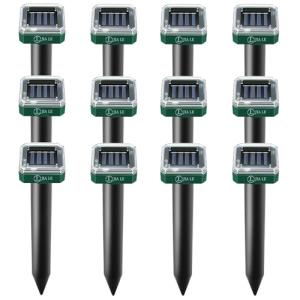 Mole Repellent Solar Powered 12 Pack Snake Vole Repellent Gopher Repellent Ultrasonic Gopher Repellent Sonic Waterproof Spikes Stakes for Garden Yard