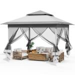 Arlopu Pop Up Gazebo Tent, Outdoor Instant Canopy, Easy Set-up Folding Shelter with Netting, Metal Frame, Screened House Shade Vented for Patio, Lawn, Party, Backyard, Garden (Grey, 11FT×11FT)