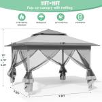 Arlopu Pop Up Gazebo Tent, Outdoor Instant Canopy, Easy Set-up Folding Shelter with Netting, Metal Frame, Screened House Shade Vented for Patio, Lawn, Party, Backyard, Garden (Grey, 11FT×11FT)