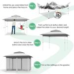 Arlopu Pop Up Gazebo Tent, Outdoor Instant Canopy, Easy Set-up Folding Shelter with Netting, Metal Frame, Screened House Shade Vented for Patio, Lawn, Party, Backyard, Garden (Grey, 11FT×11FT)