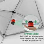 Arlopu Pop Up Gazebo Tent, Outdoor Instant Canopy, Easy Set-up Folding Shelter with Netting, Metal Frame, Screened House Shade Vented for Patio, Lawn, Party, Backyard, Garden (Grey, 11FT×11FT)