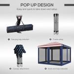 Outsunny 10' x 10' Pop Up Canopy Tent with Netting, Instant Gazebo, Screen House Room with Carry Bag, Height Adjustable, for Outdoor, Garden, Patio, Camping, Blue and Red