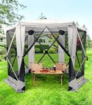 Raynesys 6 Sided Pop Up Gazebo Tent, Camping Screen Tent for 6-8 Person Foldable, Pop-Up Canopy Shelter with Mesh Windows, UV Resistant, Quick Set, Outdoor Gazebo with 6 Removable Wind Cloths