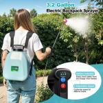 3.2 Gallon Battery Powered Backpack Sprayer, Upgraded Electric Back Pack Sprayer with 3 Spray Force, Battery Indicator, Rechargeable Handle, 41" Telescopic Wand, 5 Mist Nozzles, for Lawn and Garden