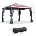 Outsunny 10' x 10' Pop Up Canopy Tent with Netting, Instant Gazebo, Screen House Room with Carry Bag, Height Adjustable, for Outdoor, Garden, Patio, Camping, Blue and Red