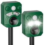 2 Pack Solar Deer Cat Repellent Device Outdoor Bird Squirrel Deterrent with Motion Activated Sensor Ultrasonic Flashing Light to Scare Rats Chipmunk Raccoon Away from Yard Lawn - Waterproof