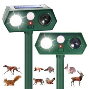 Deer Squirrel Cat Rabbit Repellent Outdoor Solar Ultrasonic Animal Repeller Waterproof Rabbit Deterrent with Flash Light Motion Sensor to Keep Dog Skunk Raccoon Rodent Coyote Out of Garden Farm (2)