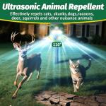 2 Pack Solar Deer Cat Repellent Device Outdoor Bird Squirrel Deterrent with Motion Activated Sensor Ultrasonic Flashing Light to Scare Rats Chipmunk Raccoon Away from Yard Lawn - Waterproof