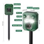 2 Pack Solar Deer Cat Repellent Device Outdoor Bird Squirrel Deterrent with Motion Activated Sensor Ultrasonic Flashing Light to Scare Rats Chipmunk Raccoon Away from Yard Lawn - Waterproof