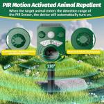 2 Pack Solar Deer Cat Repellent Device Outdoor Bird Squirrel Deterrent with Motion Activated Sensor Ultrasonic Flashing Light to Scare Rats Chipmunk Raccoon Away from Yard Lawn - Waterproof