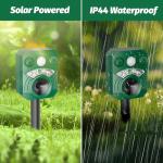 2 Pack Solar Deer Cat Repellent Device Outdoor Bird Squirrel Deterrent with Motion Activated Sensor Ultrasonic Flashing Light to Scare Rats Chipmunk Raccoon Away from Yard Lawn - Waterproof
