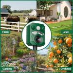 2 Pack Solar Deer Cat Repellent Device Outdoor Bird Squirrel Deterrent with Motion Activated Sensor Ultrasonic Flashing Light to Scare Rats Chipmunk Raccoon Away from Yard Lawn - Waterproof