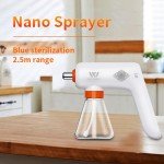 Cordless Electric Disinfection Fogger, Detachable Stainless Steel Nozzle, 3-Gear Adj 14.2oz Sanitizer Atomizer, Blue Light Nano Spray Gun for Place Cleaning/High-Touch Item Contactless Sanitization