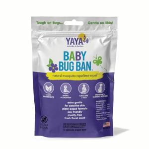 YAYA ORGANICS Baby Bug BAN Insect Repellent Wipes – All-Natural, DEET-Free, Non-Toxic, for Babies, Kids, Pregnant and Nursing Moms and Sensitive Skin (12 Count, Pack of 1)