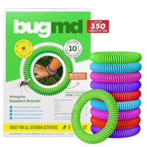 BugMD 10 Pack Mosquito Bracelets, DEET-Free Bands for Adults & Kids, Natural & Waterproof Citronella Wristbands for Camping, Hiking, Beach, Travel & Outdoor Essentials