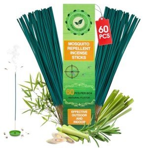 60 Pcs Natural Mosquito Repellent Outdoor Patio, Citronella Oil Mosquito Incense Sticks Plant-Based Bug Repellent for Patio Camping Fishing Backyard Travel Mosquito Control