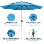Yaheetech 3-Tier Patio Parasol 10ft Vented Outdoor Canopy Sun Shade Large Market Table Umbrella Double-layer Cloth & Push-button Tilting for Yard/Garden/Park Sky Blue