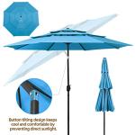 Yaheetech 3-Tier Patio Parasol 10ft Vented Outdoor Canopy Sun Shade Large Market Table Umbrella Double-layer Cloth & Push-button Tilting for Yard/Garden/Park Sky Blue