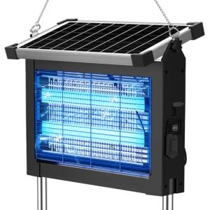 OKK Solar Bug Zapper Outdoor 4500V, Mosquito Zapper Waterproof Electric Fly Zapper with 10W Solar Panel, Rechargeable Mosquito Killer Lamp, Cordless Fly Trap for Patios, Gardens, Camping, Backyard