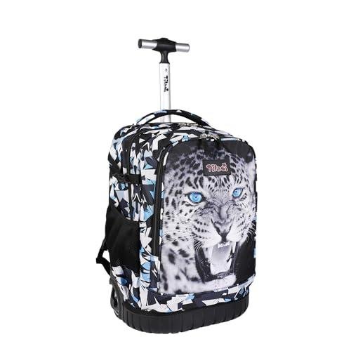 Tilami leopard black rolling backpack with quiet wheels