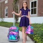 DIGOBAY Girls Rolling Backpack with Lunch Bag Blue