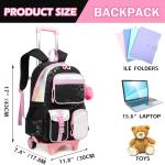 NIWEIYA Kids 6‑Wheel Rolling Backpack Black