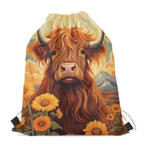 Upetstory Highland Cow Drawstring Gym Bag