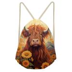 Upetstory Highland Cow Drawstring Gym Bag