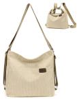 RUNSOON Corduroy Convertible Tote Purse Backpack Beige