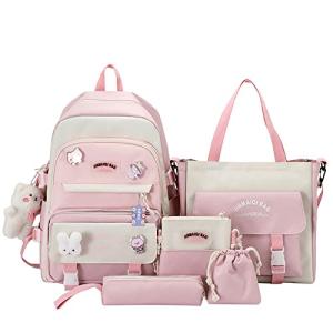 YGYCF 5‑Piece Kawaii Bear Student Backpack Pink
